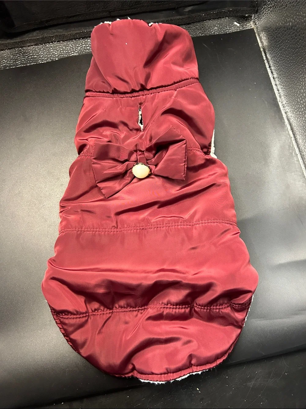 Cozy Maroon Puffer Dog Coat with Decorative Bow